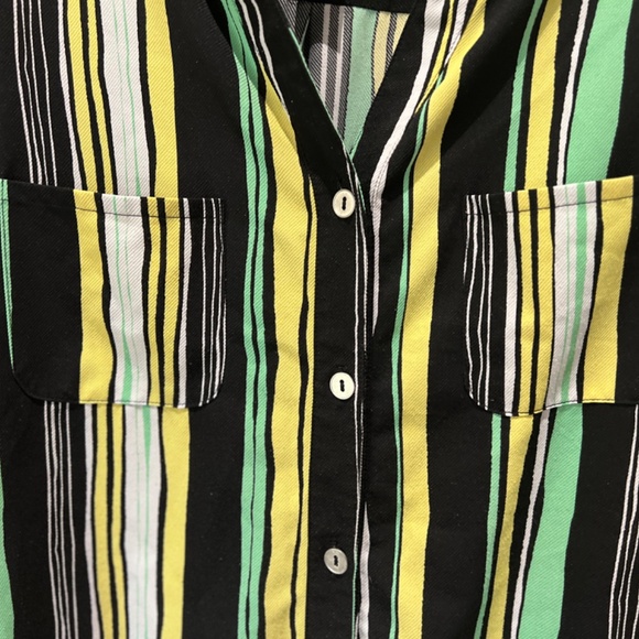Ruby Rd Shirt Womens XL Multi Striped Button Up Roll Tab Sleeve Tie Stra… - Picture 4 of 8
